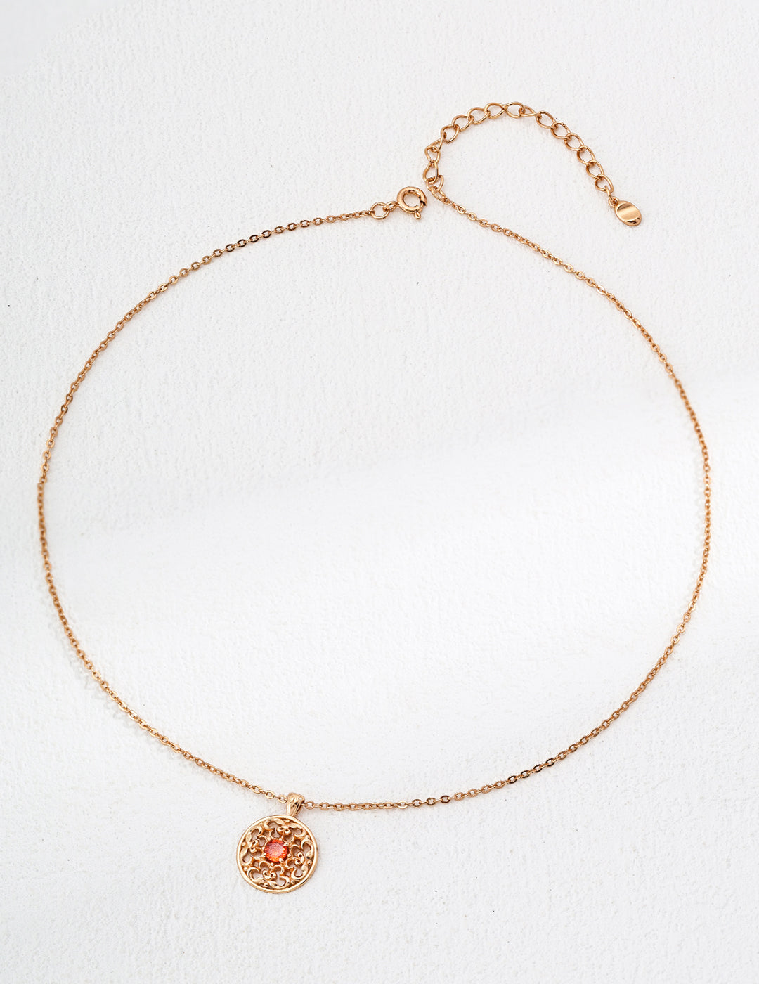 S925 Vintage Red Zircon Necklace in Antique Gold - Elegant 40cm Chain with Extension