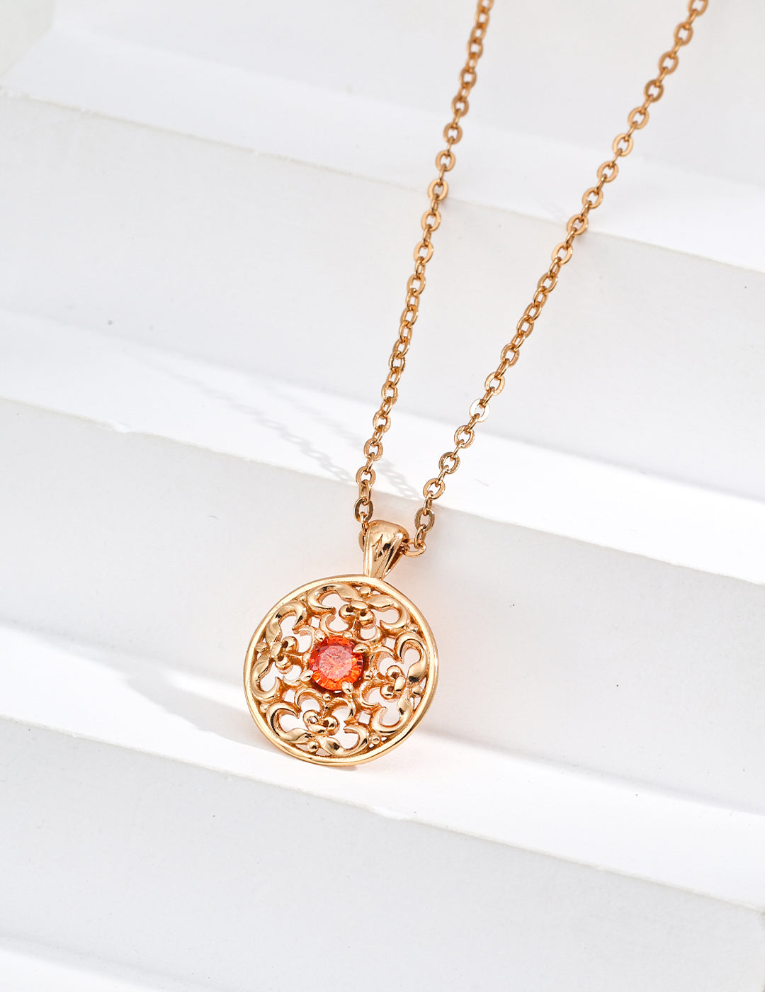 S925 Vintage Red Zircon Necklace in Antique Gold - Elegant 40cm Chain with Extension