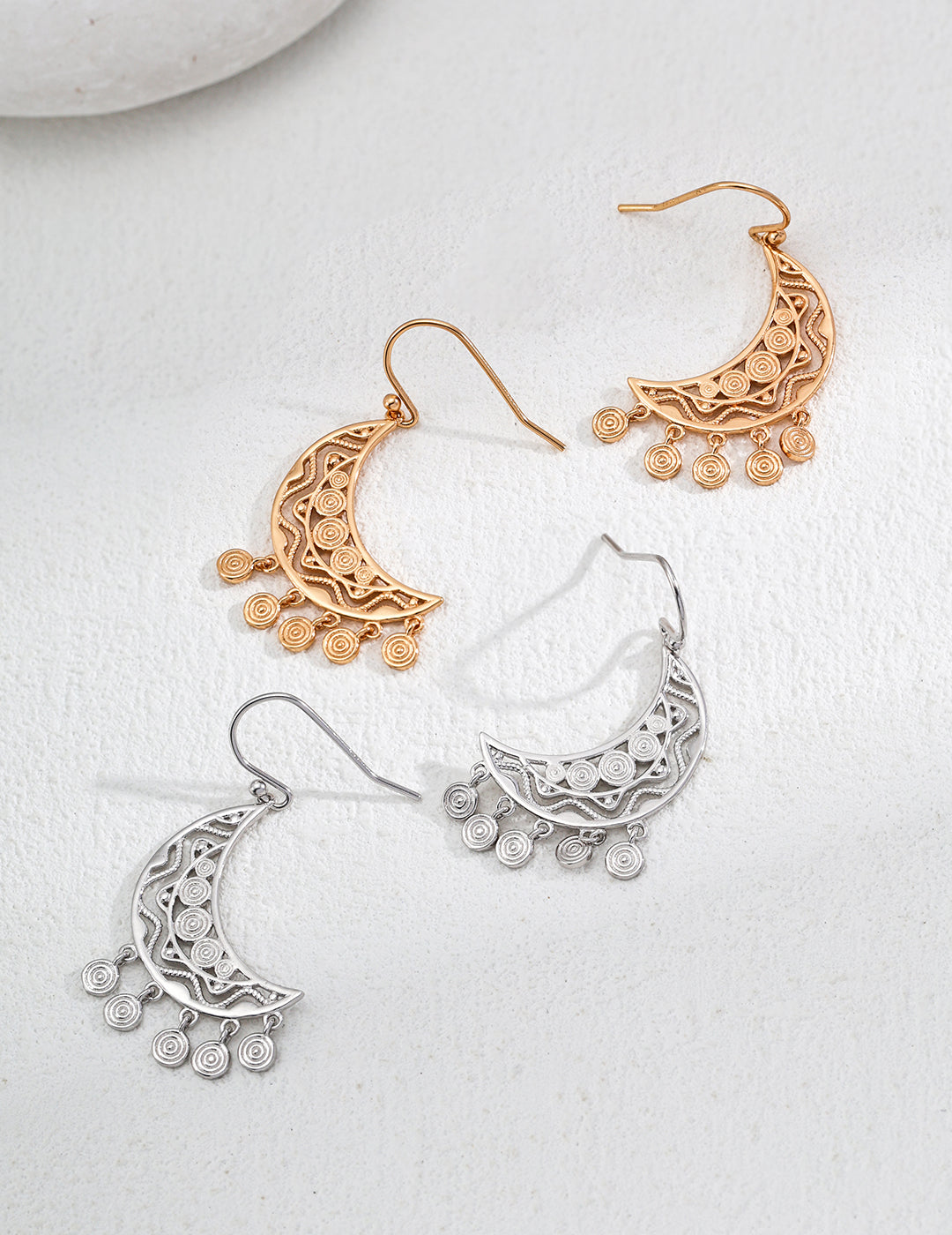 S925 Silver Vintage Crescent Moon Earrings: Elegant Ethnic Jewellery with Timeless Charm