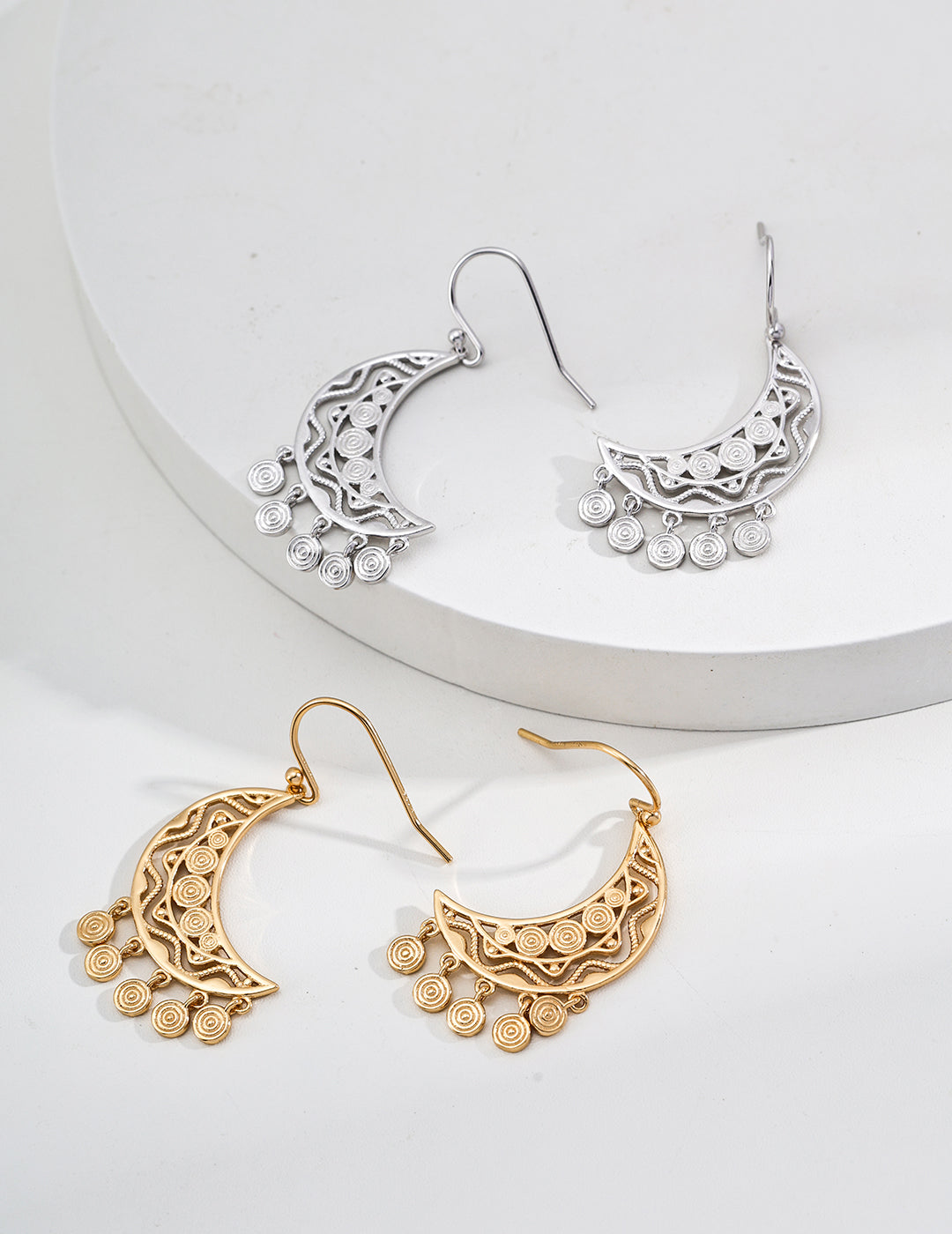 S925 Silver Vintage Crescent Moon Earrings: Elegant Ethnic Jewellery with Timeless Charm