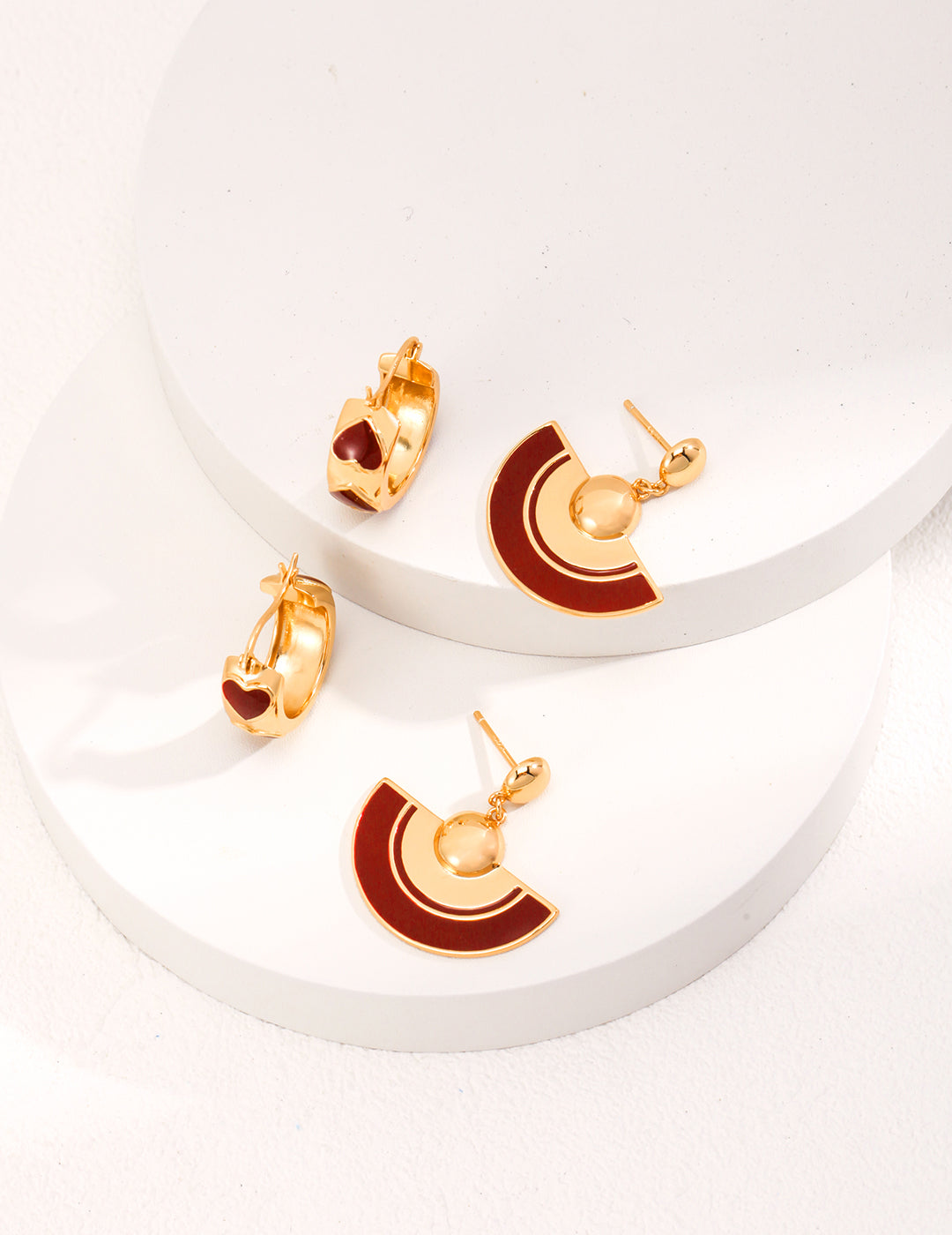 925 Stunning Vintage Gold Christmas Red Dripping Glaze Earrings – Sterling Silver Elegance