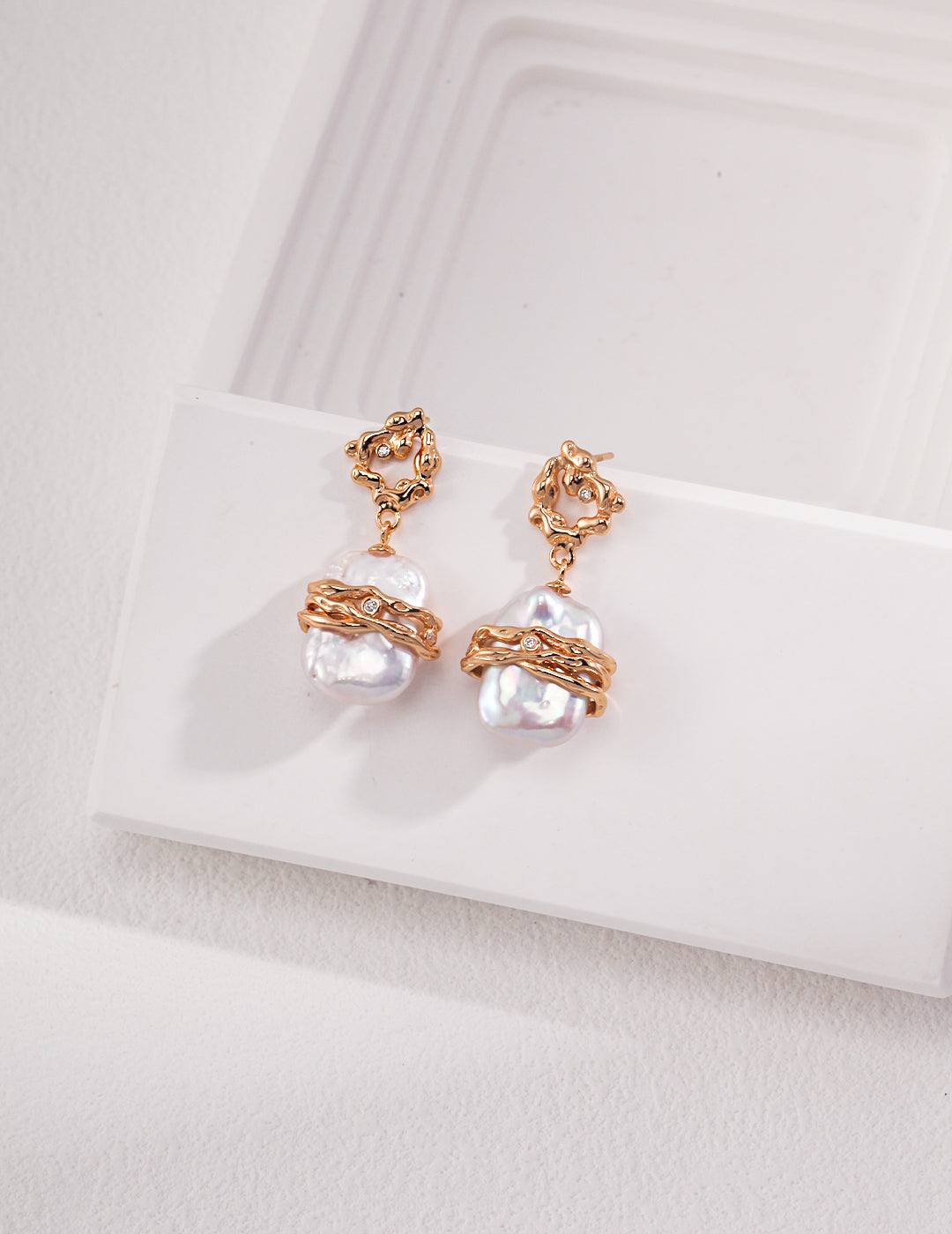 Classic Baroque Pearl Earrings in Vintage Gold - S925 Silver & Natural Pearl Jewellery