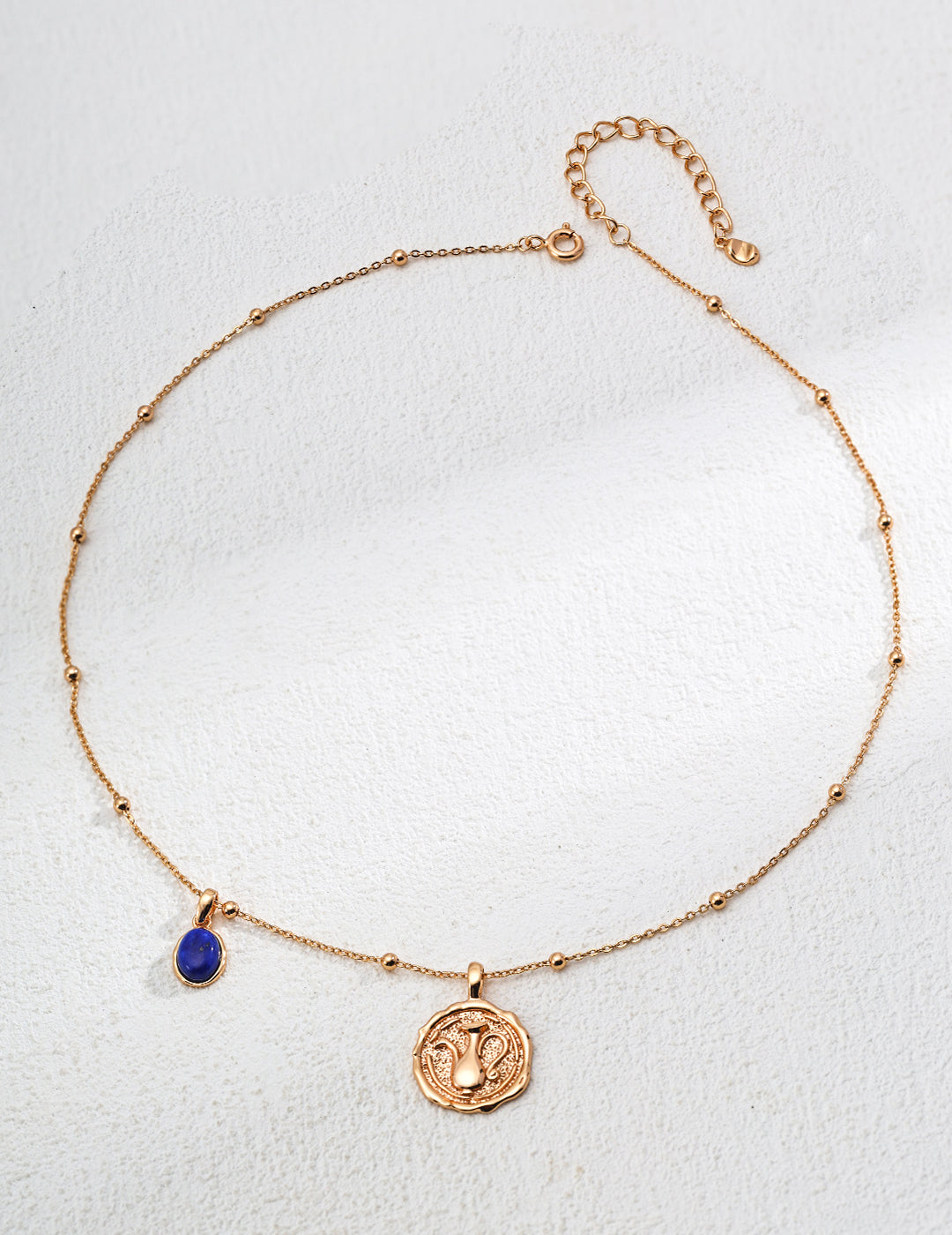 S925 Silver Minimalist Lapis Lazuli Pendant Necklace - Vintage Gold, 40cm Chain with 6cm Extension