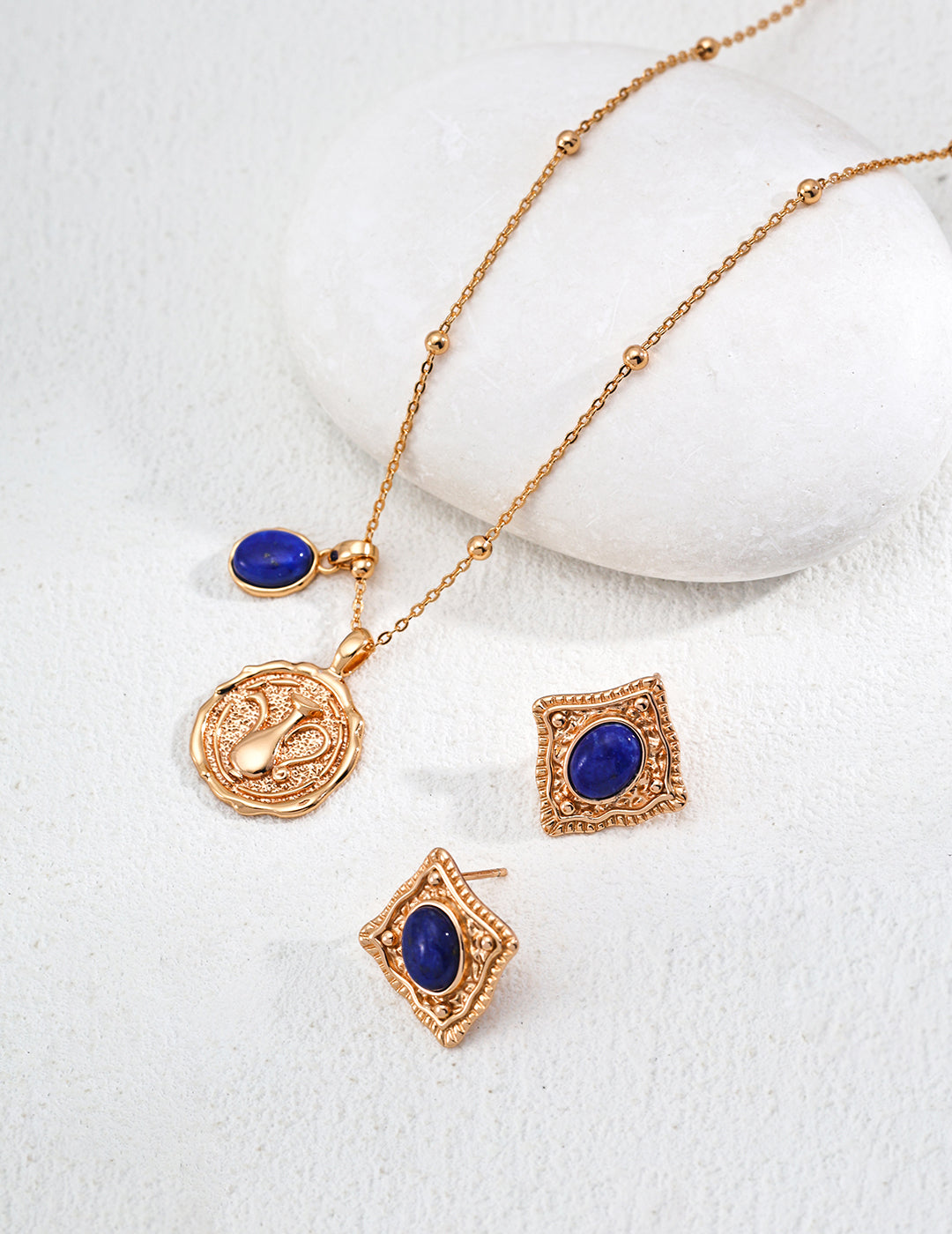 S925 Silver Minimalist Lapis Lazuli Pendant Necklace - Vintage Gold, 40cm Chain with 6cm Extension