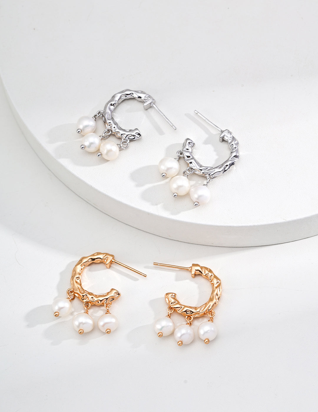 Elegant S925 Silver Natural Pearl Earrings in Antique Gold and White Gold – Perfect Gift