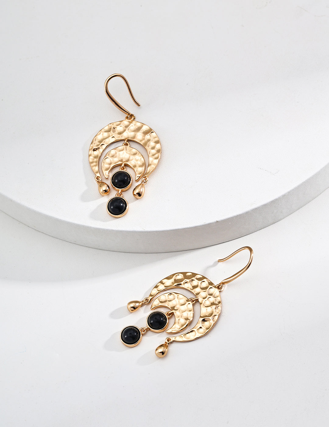 Vintage S925 Silver Black Agate Earrings - Simple Design, 4.5 cm Height, Available in Gold and White Gold