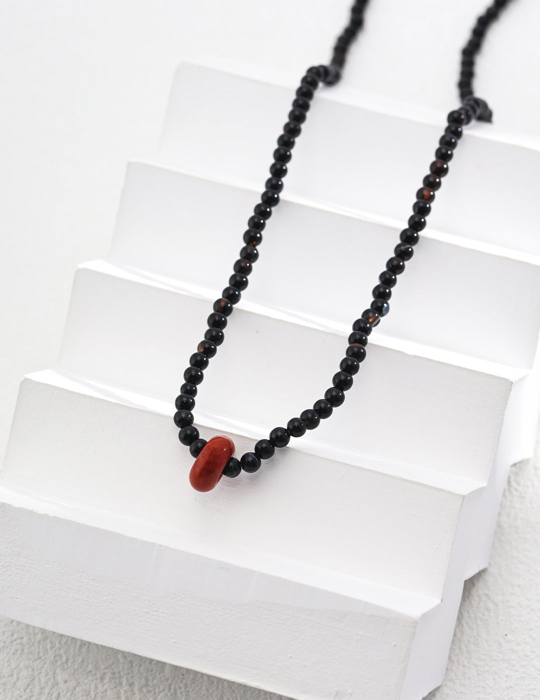 Natural Black Onyx Necklace with 925 Silver and Rainbow Stone - Vintage Gold, Adjustable Length