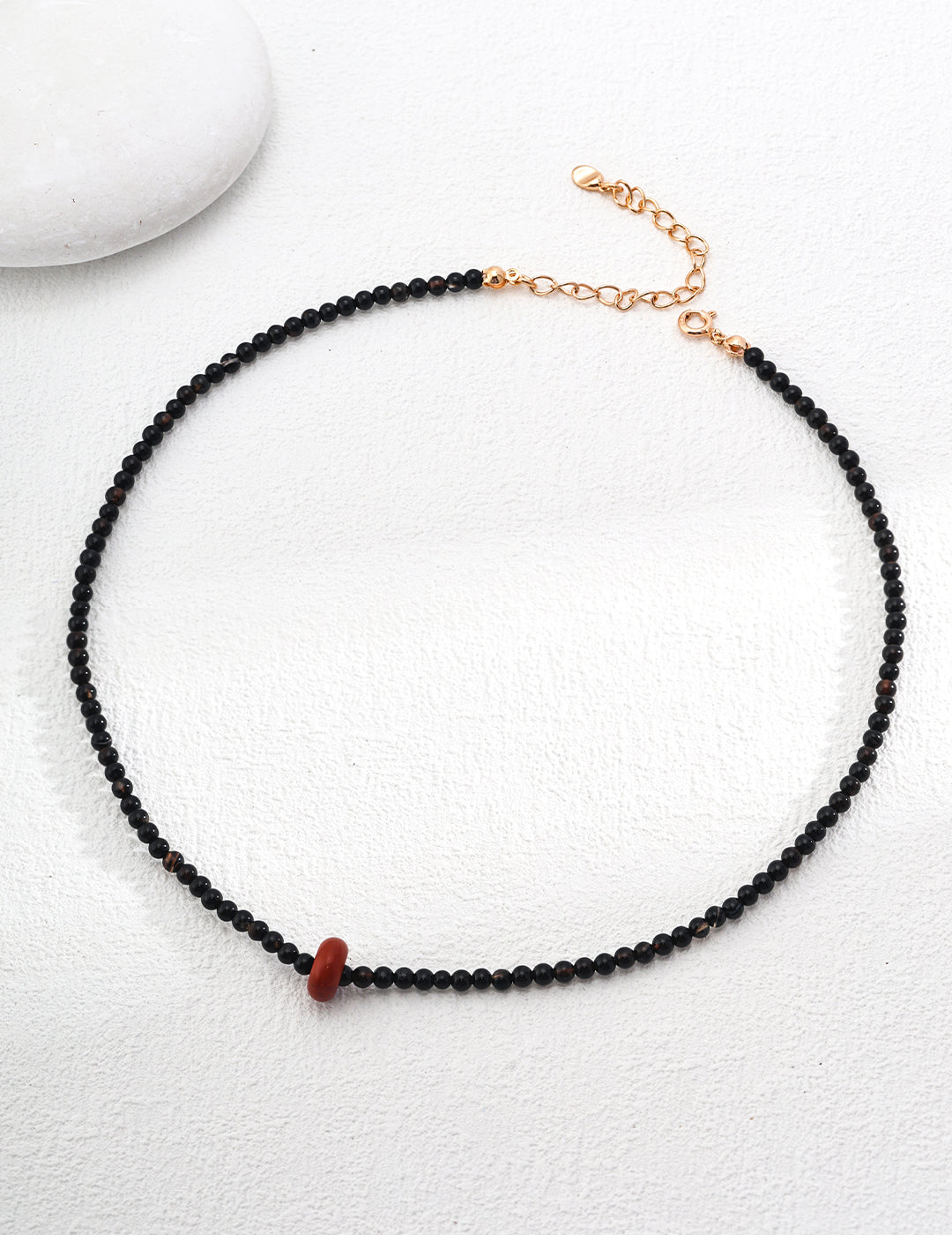 Natural Black Onyx Necklace with 925 Silver and Rainbow Stone - Vintage Gold, Adjustable Length