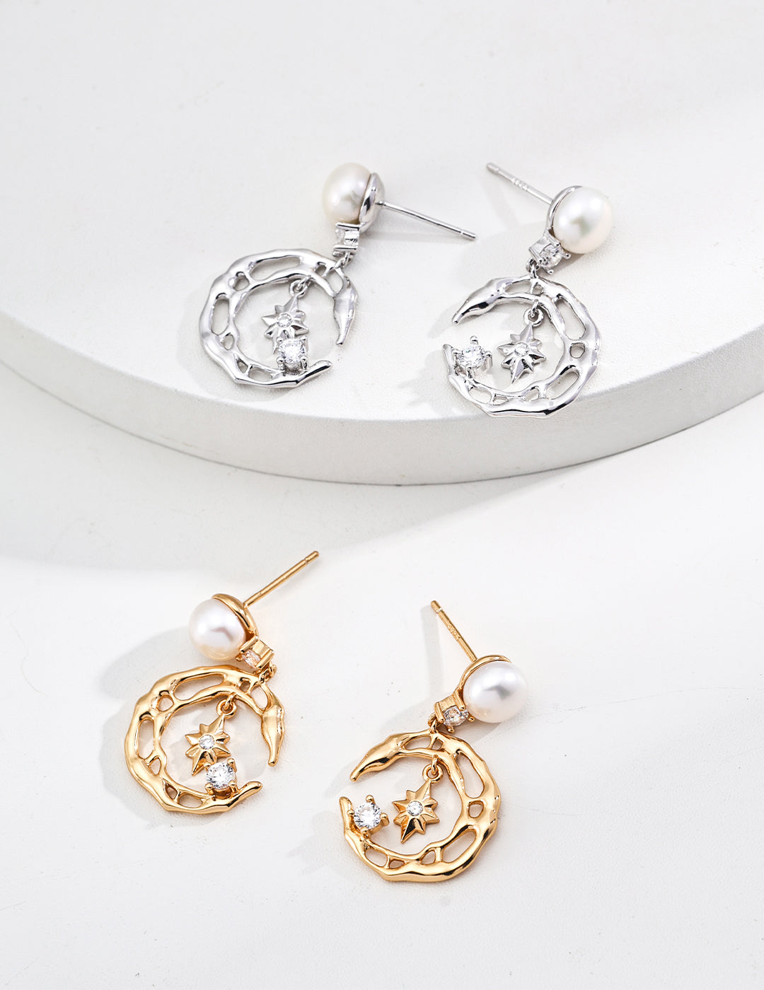 Elegant S925 Sterling Silver Earrings with Natural Pearl and Zirconia - Vintage Gold & Platinum Options