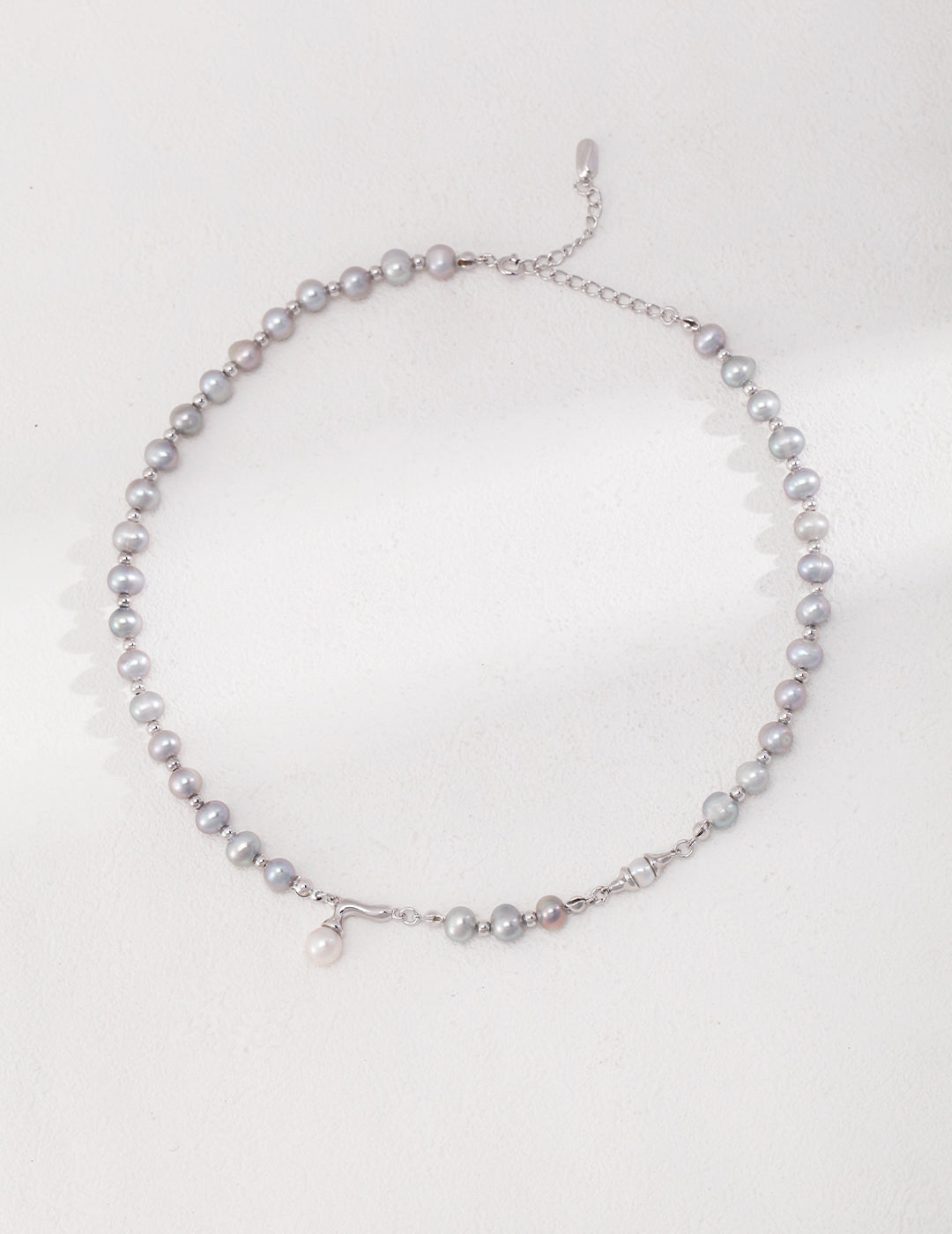 Elegant Sterling Silver Pearl Necklace - Gray & White Natural Pearls, Adjustable Chain